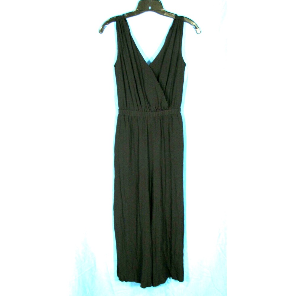 MADEWELL Black Crepe SLEEVELESS Surplice Bust WIDE LEG Cropped JUMPSUIT sz XXS